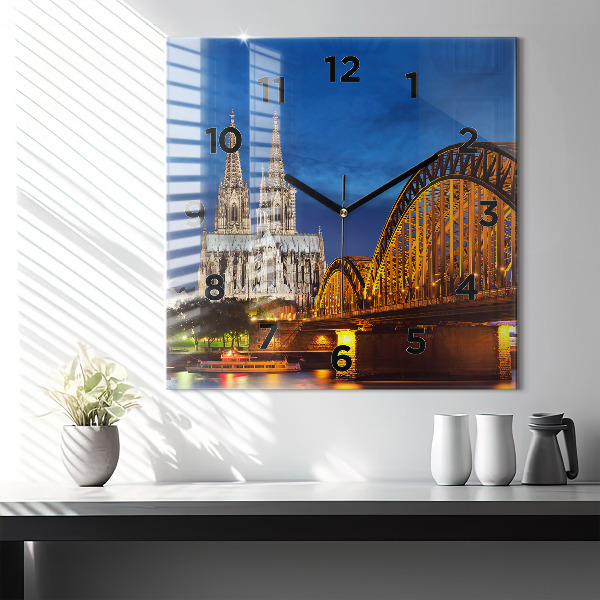 Square glass wall clock Bridge in Germany