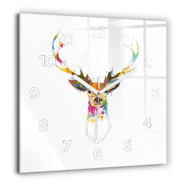 Square glass wall clock Colorful deer head