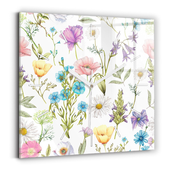 Square glass wall clock Flower Composition