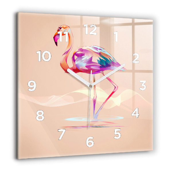 Square glass wall clock Flamingo illustration