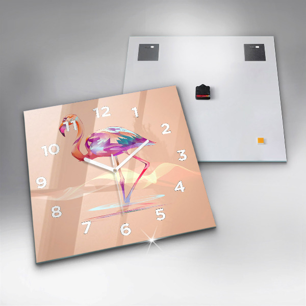 Square glass wall clock Flamingo illustration
