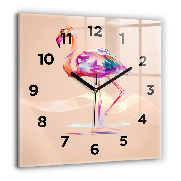 Square glass wall clock Flamingo illustration