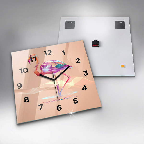 Square glass wall clock Flamingo illustration