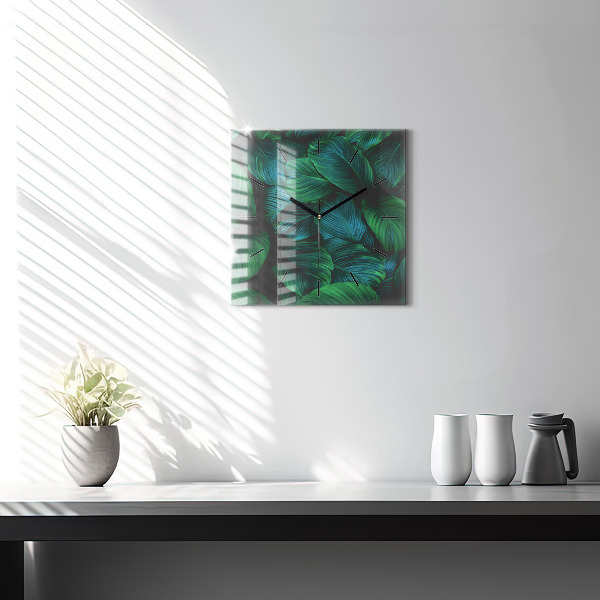 Square glass wall clock Nature leaves
