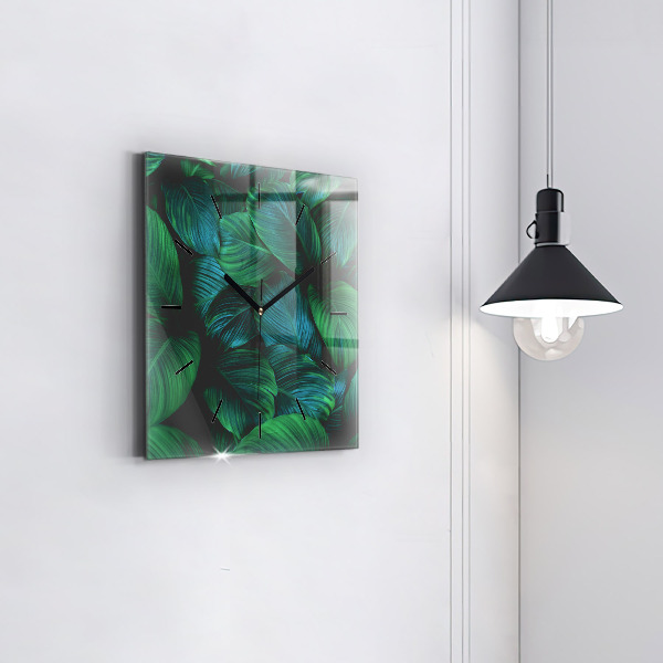 Square glass wall clock Nature leaves