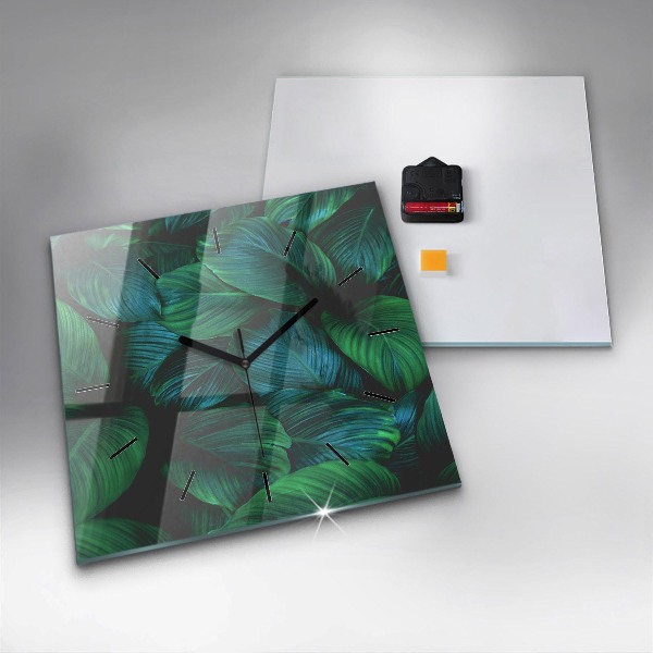 Square glass wall clock Nature leaves