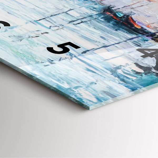 Square glass wall clock Oil painting yacht sea