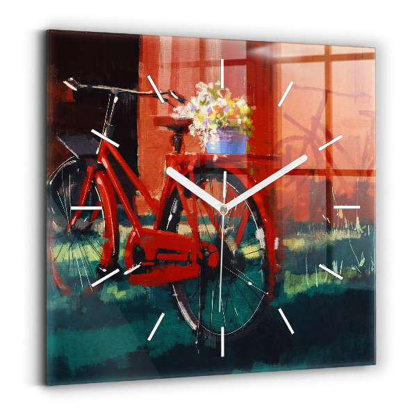 Square glass wall clock Painted bike