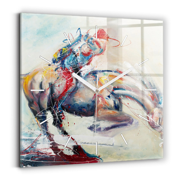 Square glass wall clock Illustration of galloping horses