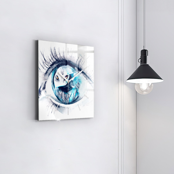 Square glass wall clock Wolf Eye Illustration