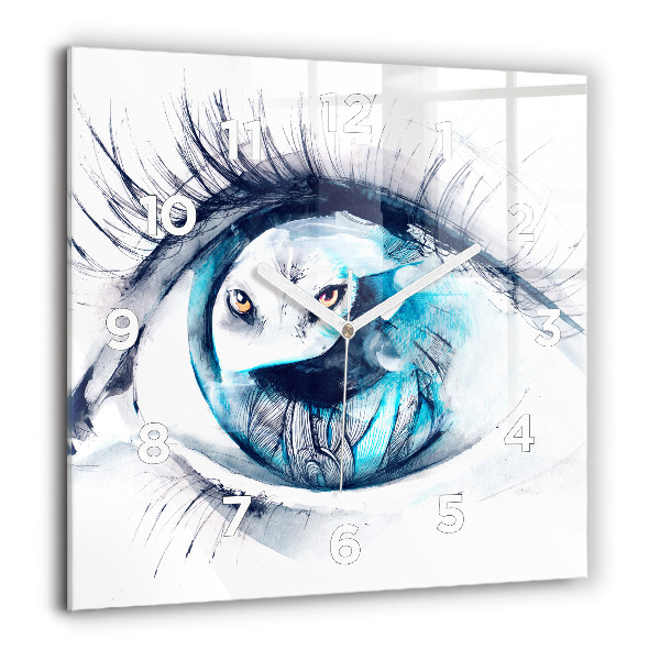 Square glass wall clock Wolf Eye Illustration