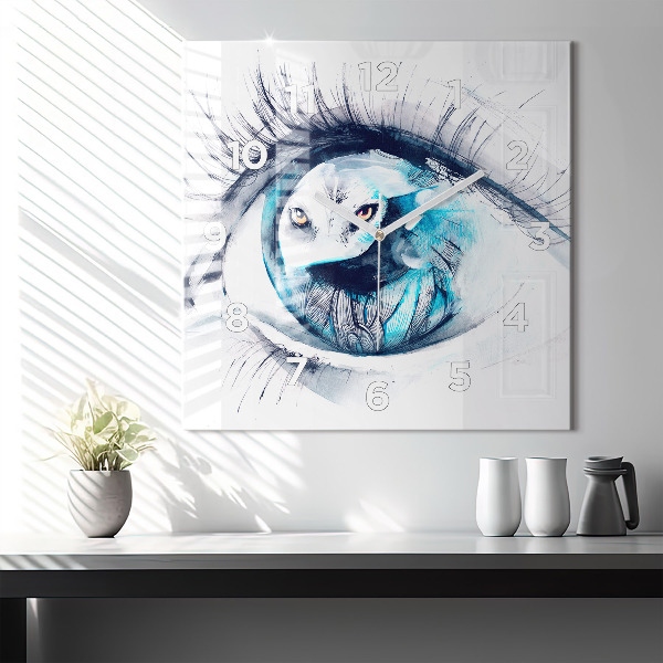 Square glass wall clock Wolf Eye Illustration
