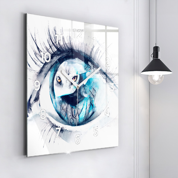 Square glass wall clock Wolf Eye Illustration