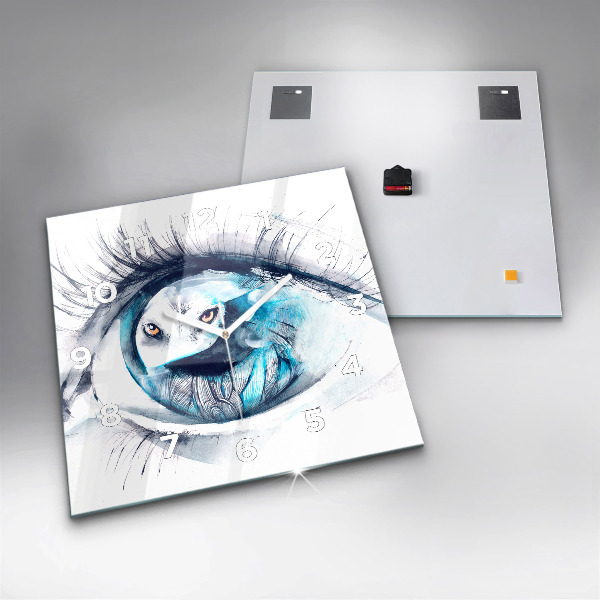 Square glass wall clock Wolf Eye Illustration