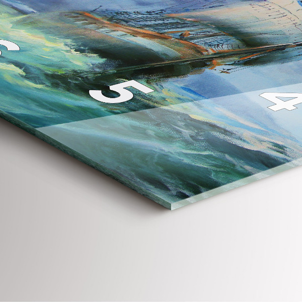 Square glass wall clock A ship on the water