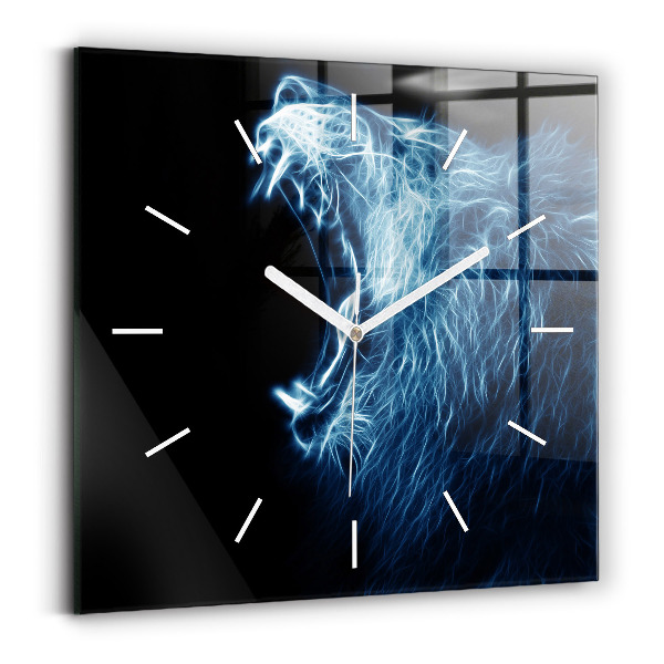 Square glass wall clock Wild lion