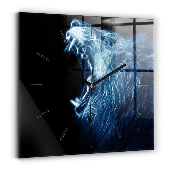 Square glass wall clock Wild lion
