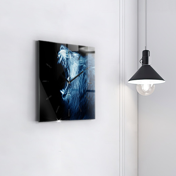 Square glass wall clock Wild lion