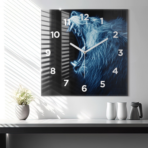 Square glass wall clock Wild lion