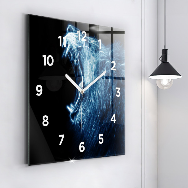 Square glass wall clock Wild lion