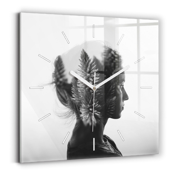 Square glass wall clock Portrait of a woman