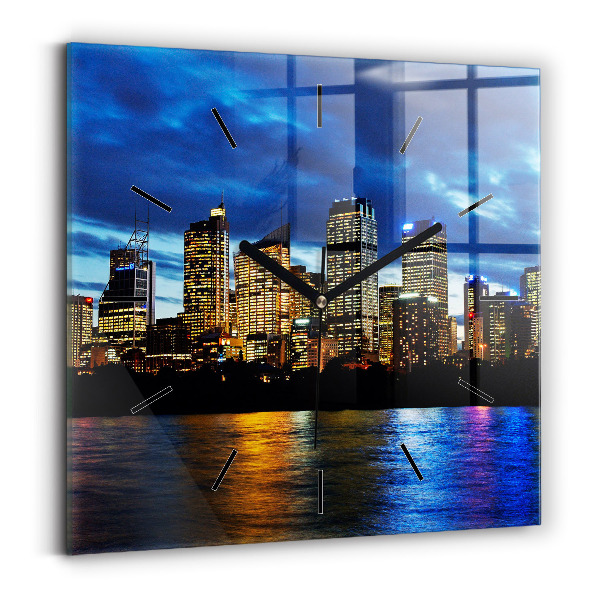 Square glass wall clock Sydney In The Evening