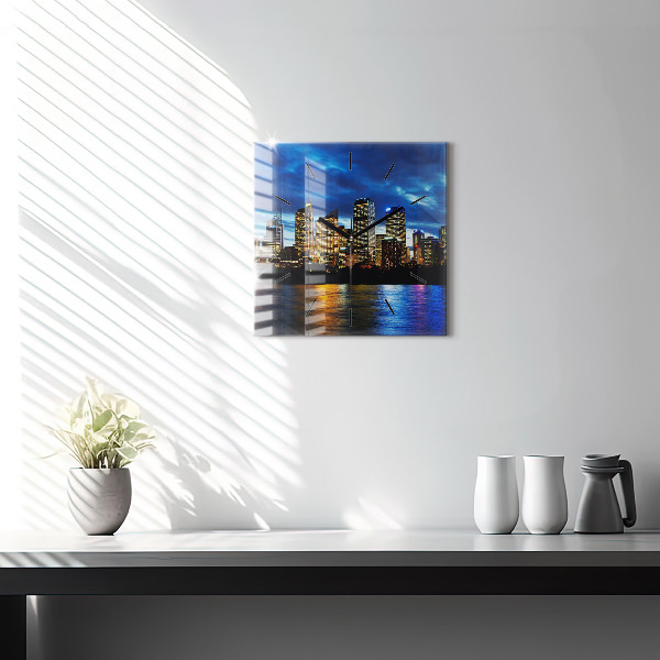 Square glass wall clock Sydney In The Evening