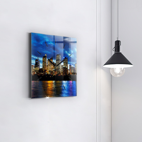 Square glass wall clock Sydney In The Evening