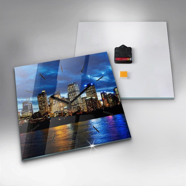Square glass wall clock Sydney In The Evening