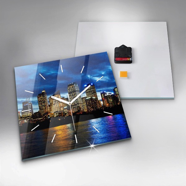 Square glass wall clock Sydney In The Evening