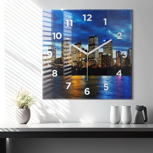 Square glass wall clock Sydney In The Evening