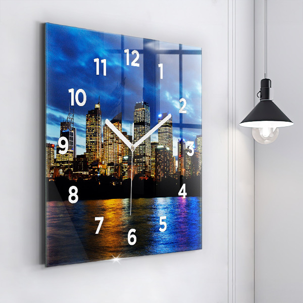 Square glass wall clock Sydney In The Evening