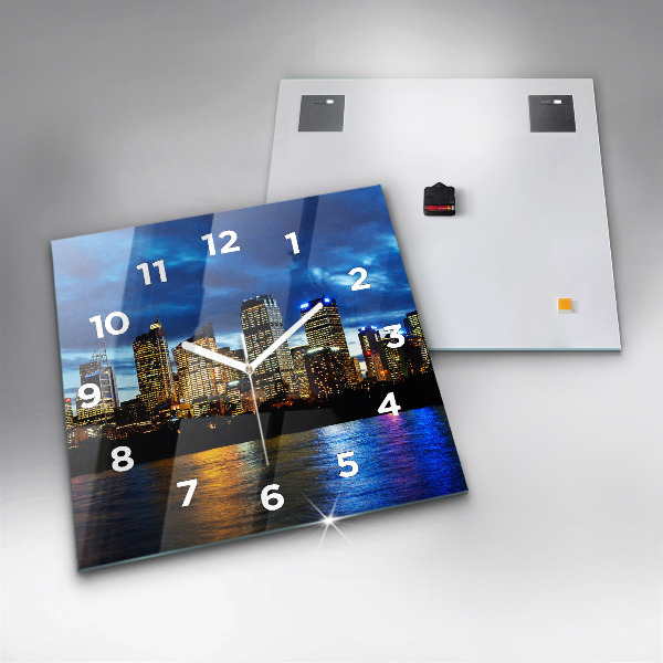 Square glass wall clock Sydney In The Evening