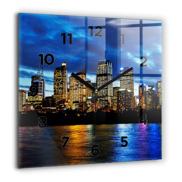 Square glass wall clock Sydney In The Evening