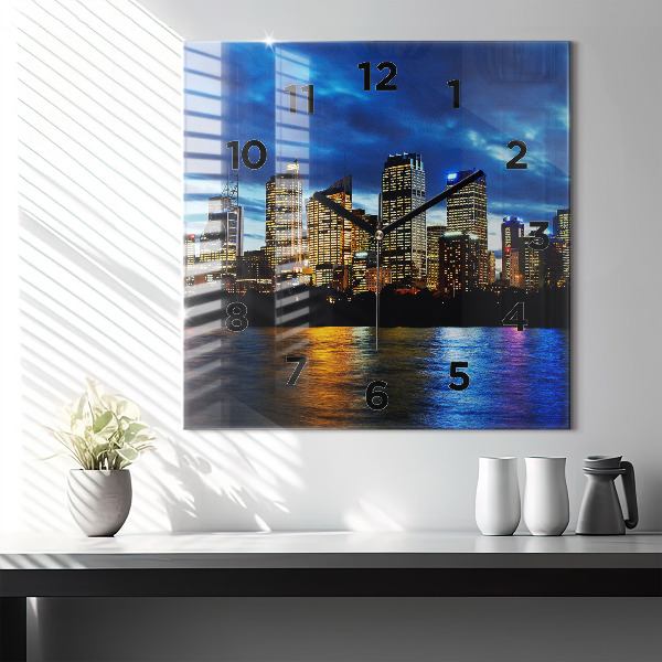 Square glass wall clock Sydney In The Evening