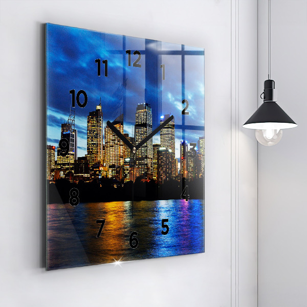 Square glass wall clock Sydney In The Evening