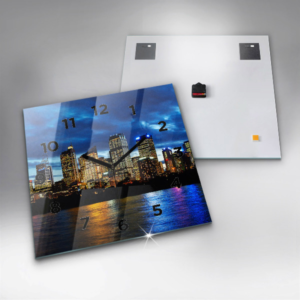 Square glass wall clock Sydney In The Evening