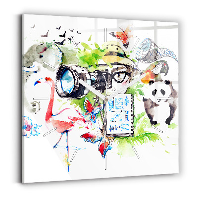 Square glass wall clock Zoologist