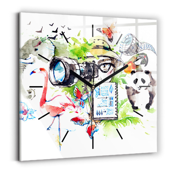 Square glass wall clock Zoologist