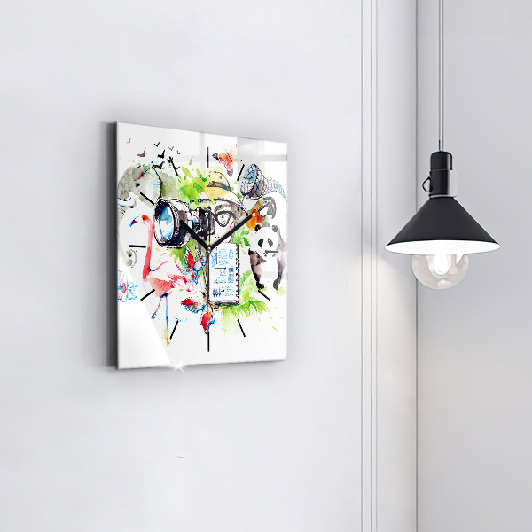 Square glass wall clock Zoologist