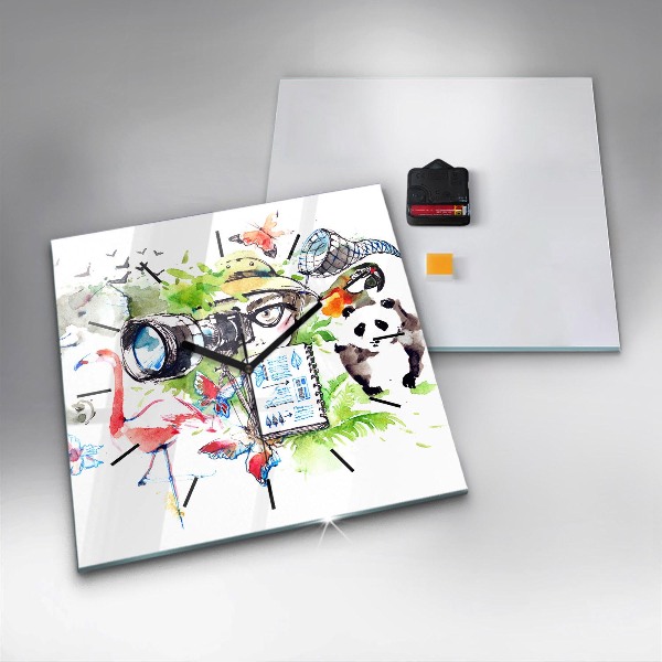 Square glass wall clock Zoologist