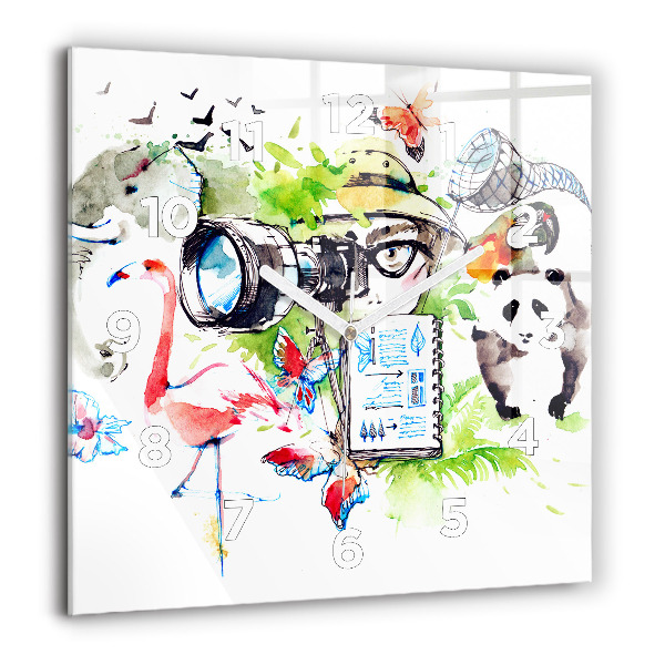 Square glass wall clock Zoologist