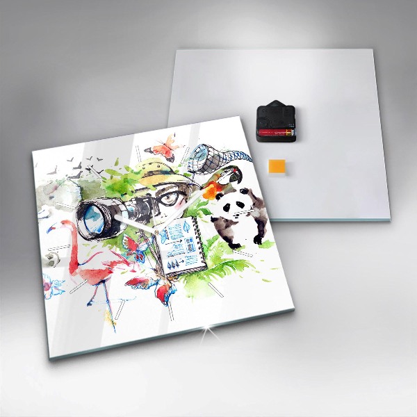 Square glass wall clock Zoologist