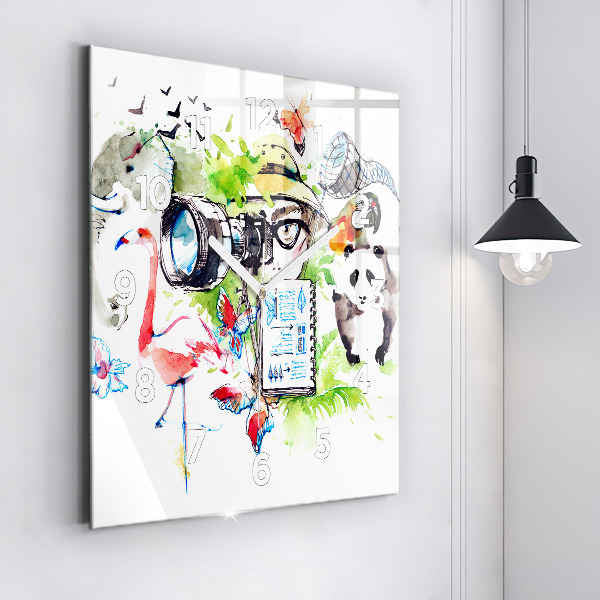 Square glass wall clock Zoologist