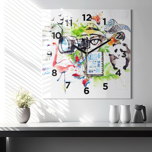 Square glass wall clock Zoologist