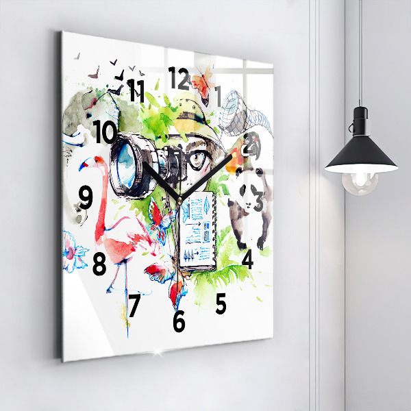 Square glass wall clock Zoologist