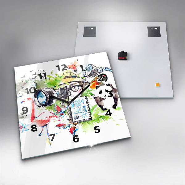 Square glass wall clock Zoologist
