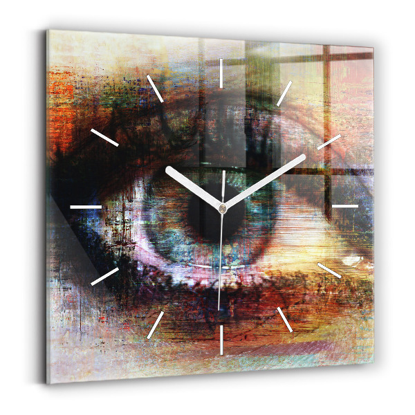 Square glass wall clock Street Art Eye