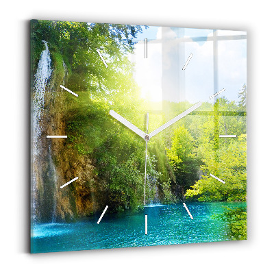 Square glass wall clock Lagoon Landscape