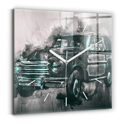 Square glass wall clock Old School Car